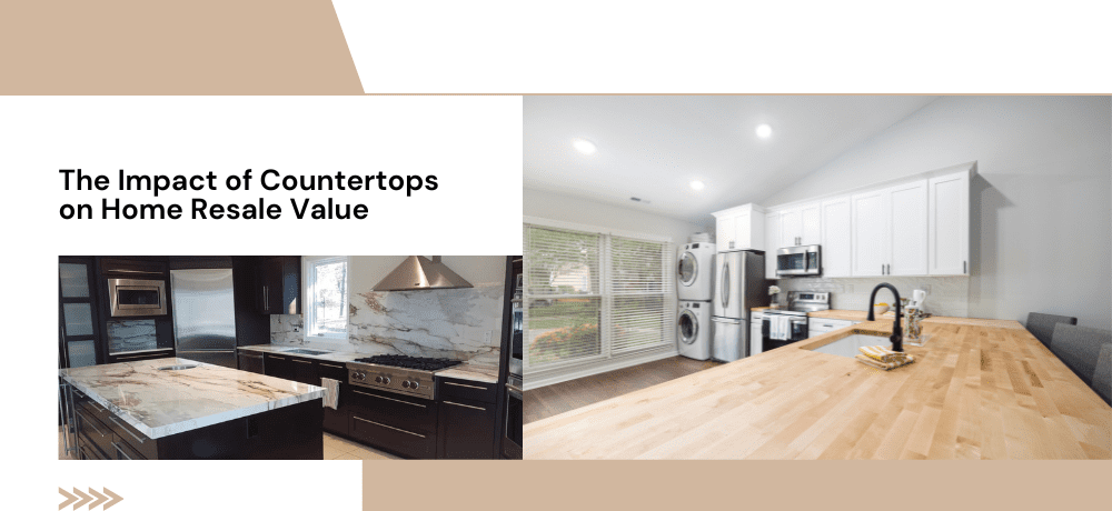 Modern kitchen with various countertop styles.