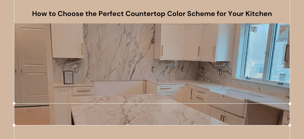 Modern kitchen with marble countertops and cabinets.